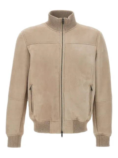 VOLFAGLI ribbed-collar suede jacket