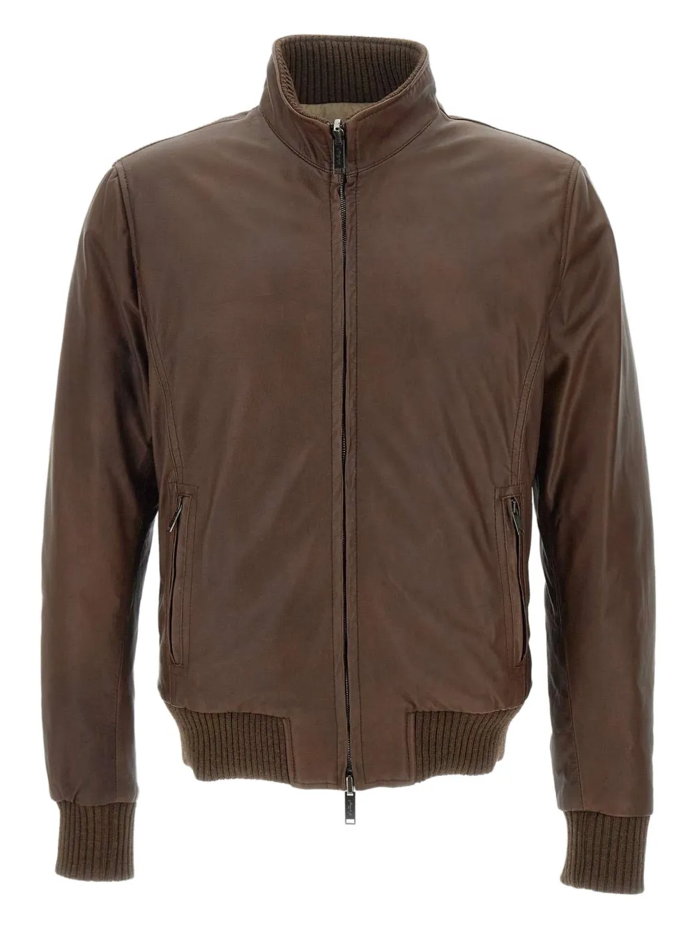 VOLFAGLI ribbed-cuff leather jacket | Brown | Image 1