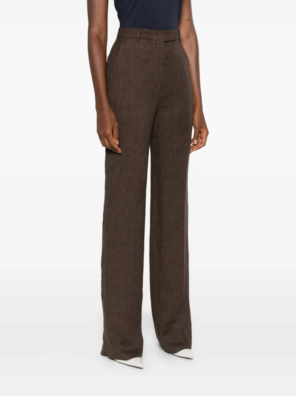 Max Mara Linnen high waist broek Bruin
