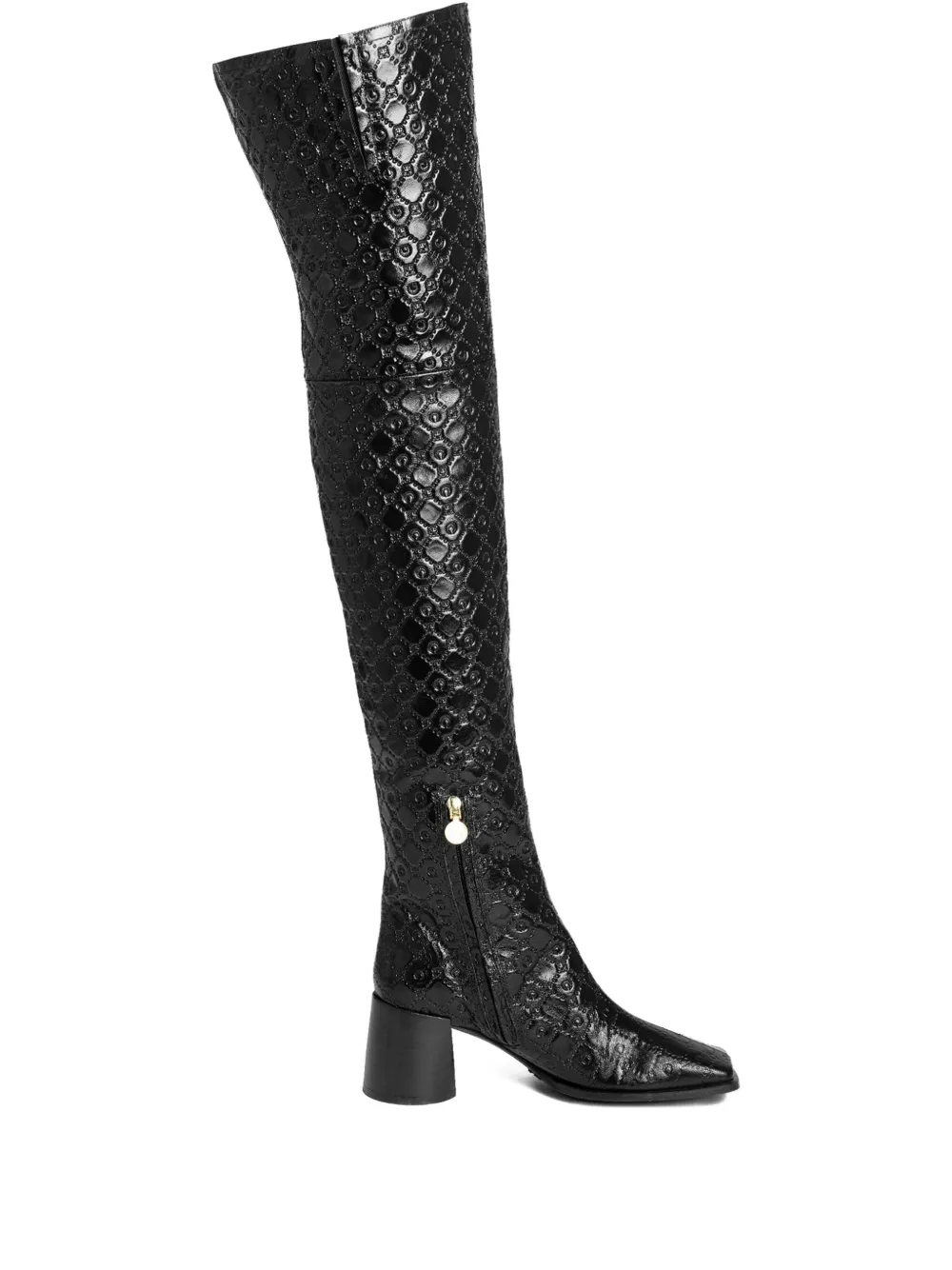 Marine Serre 65mm Monogram-embossed Leather Boots In Black