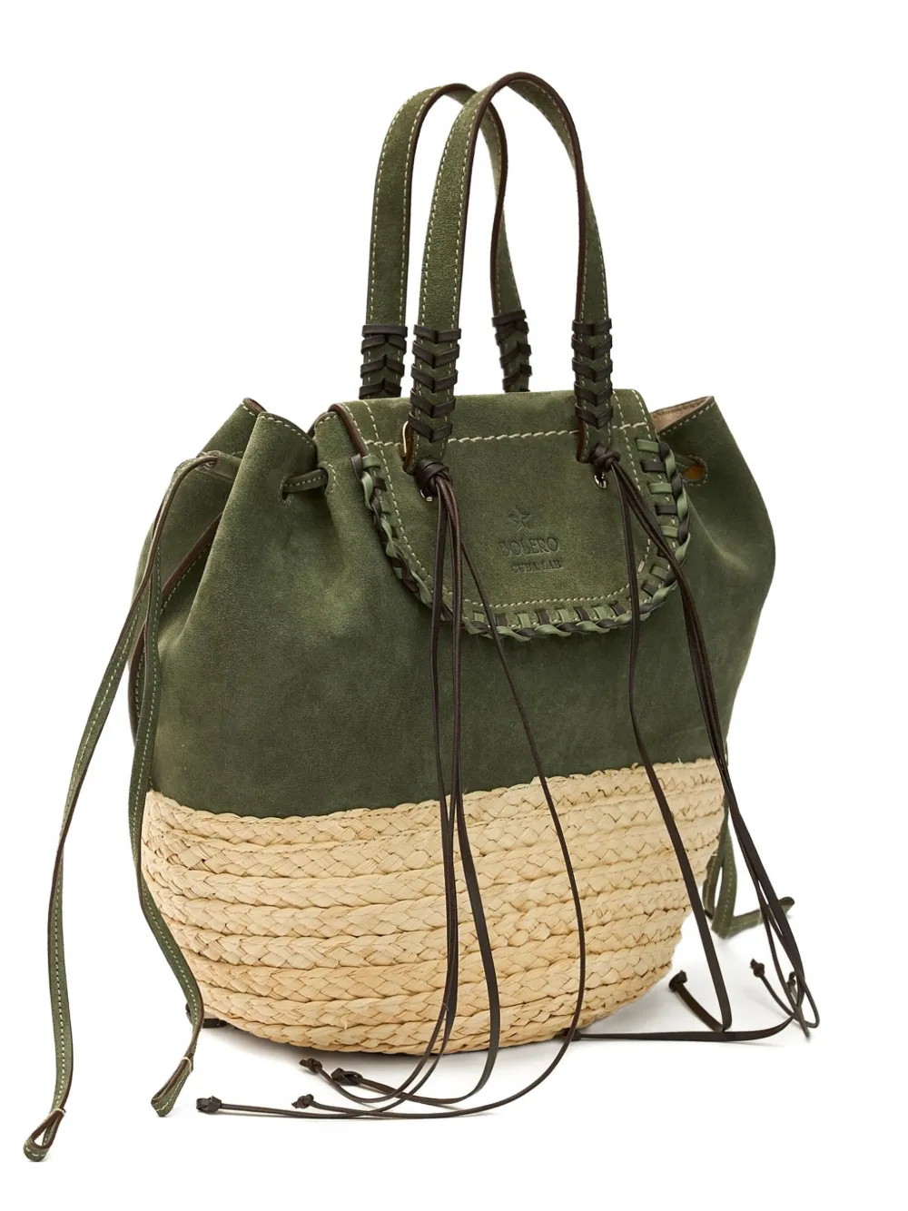 Bolero braided leather drawstring tote bag