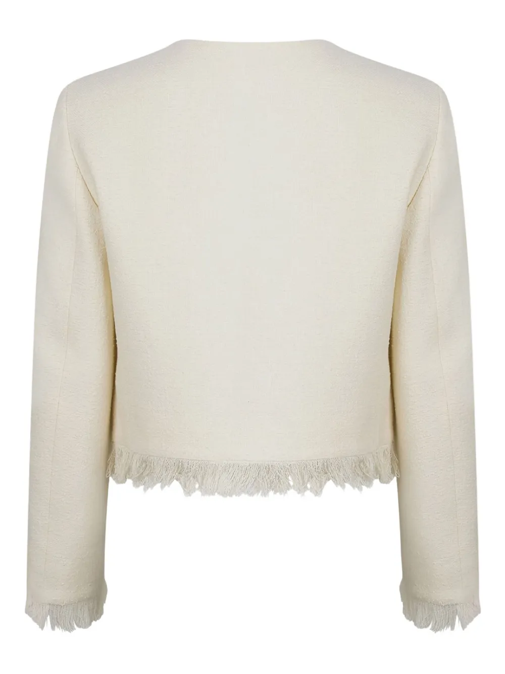Frame Fringed Button-front Jacket In White