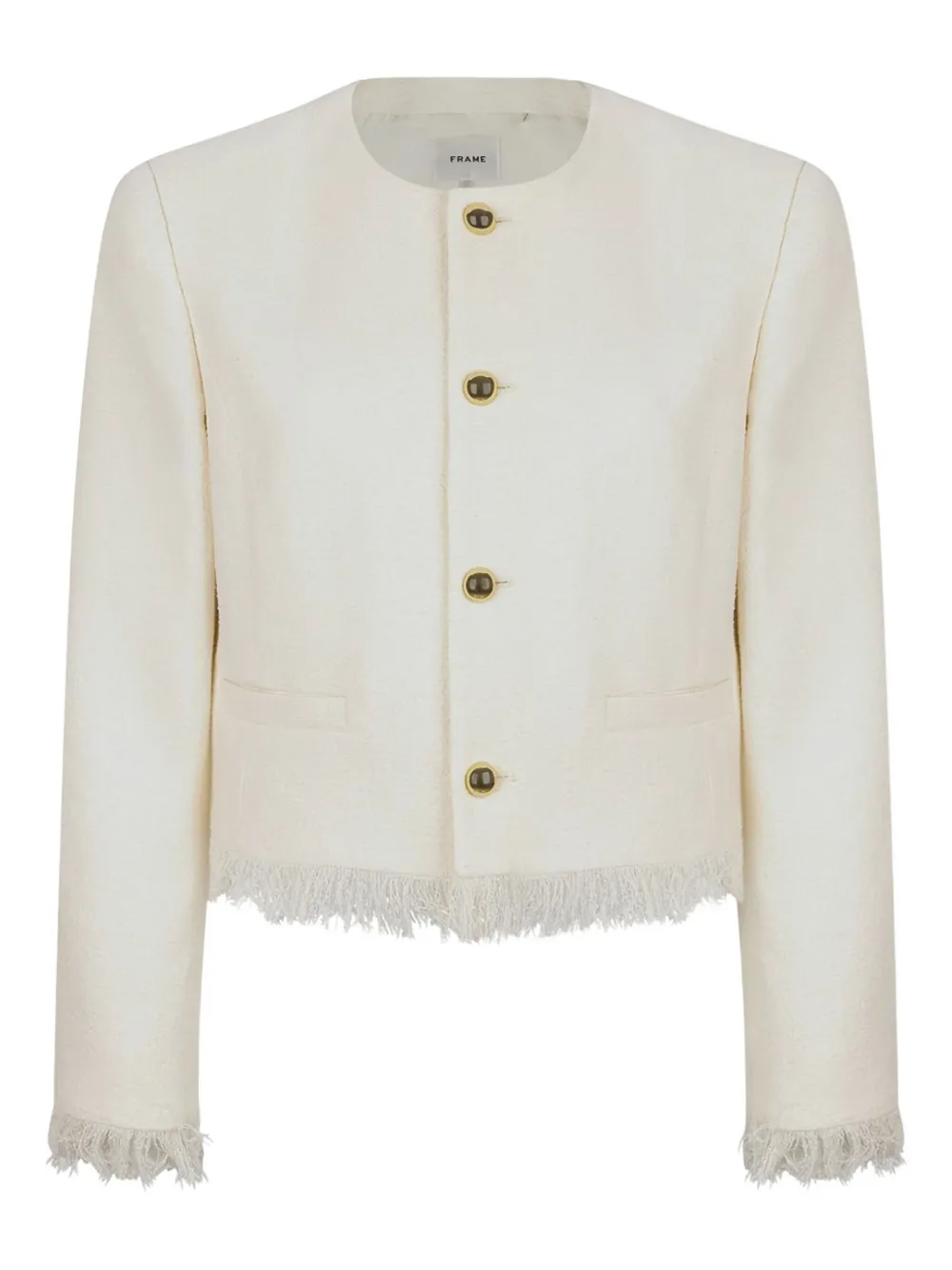 Frame Fringed Button-front Jacket In White