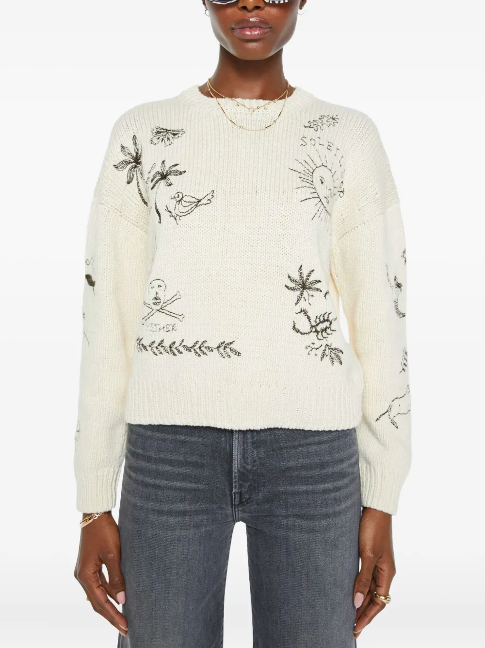 MOTHER embroidered cotton sweater | Neutrals | Image 1