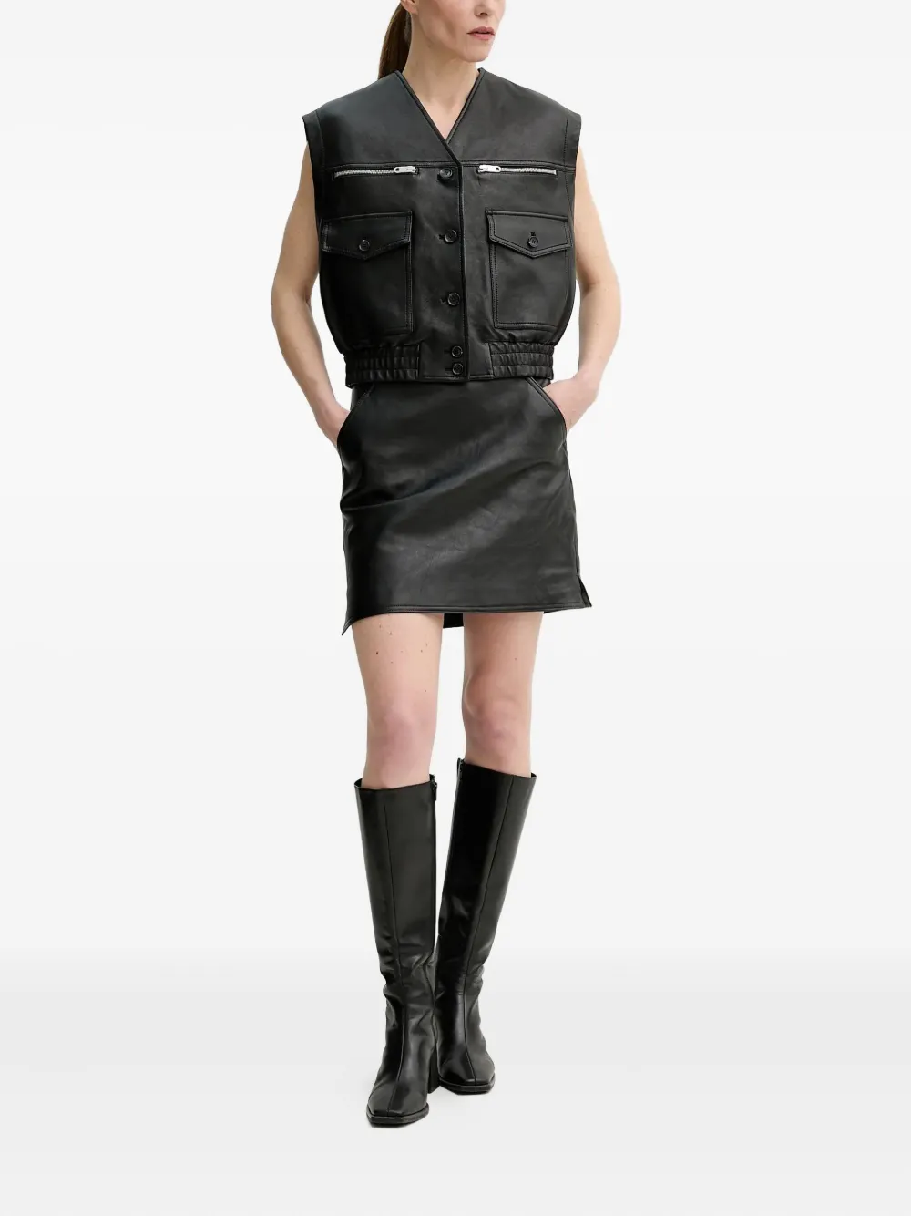 Bally Leren top met ritsdetail en zak Zwart