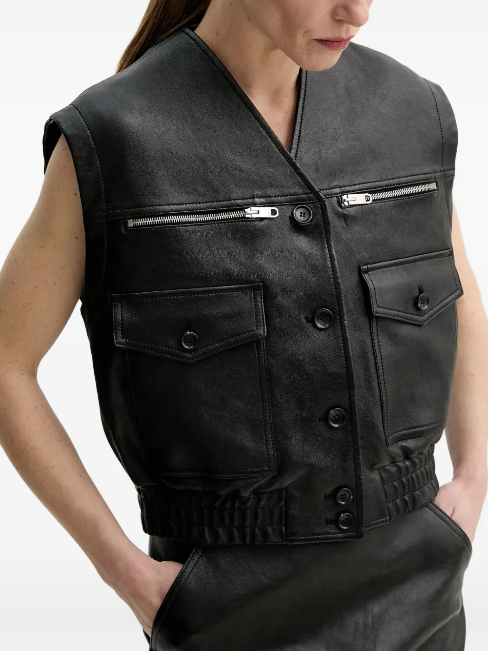 Bally Leren top met ritsdetail en zak Zwart