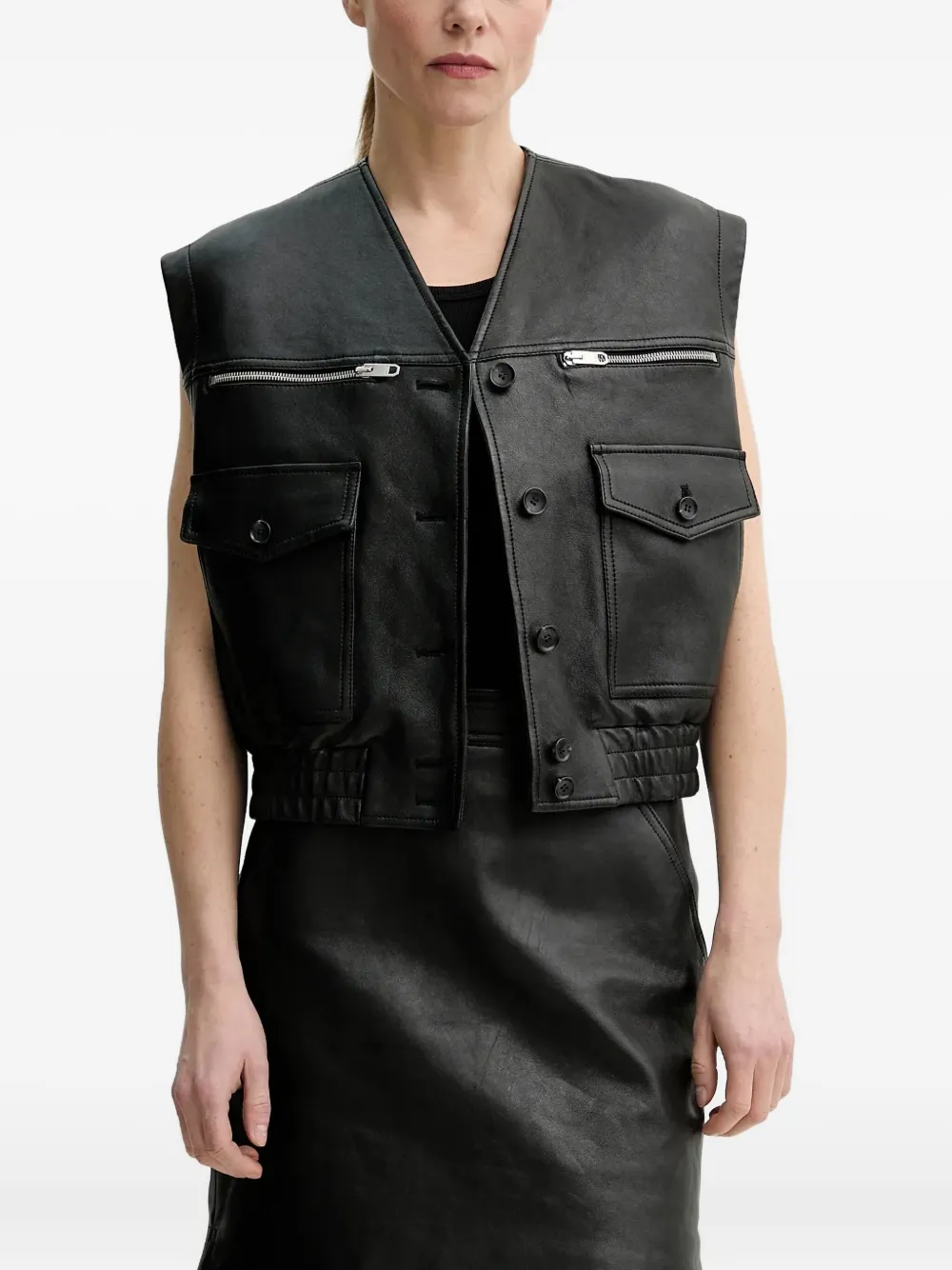 Bally Leren top met ritsdetail en zak Zwart