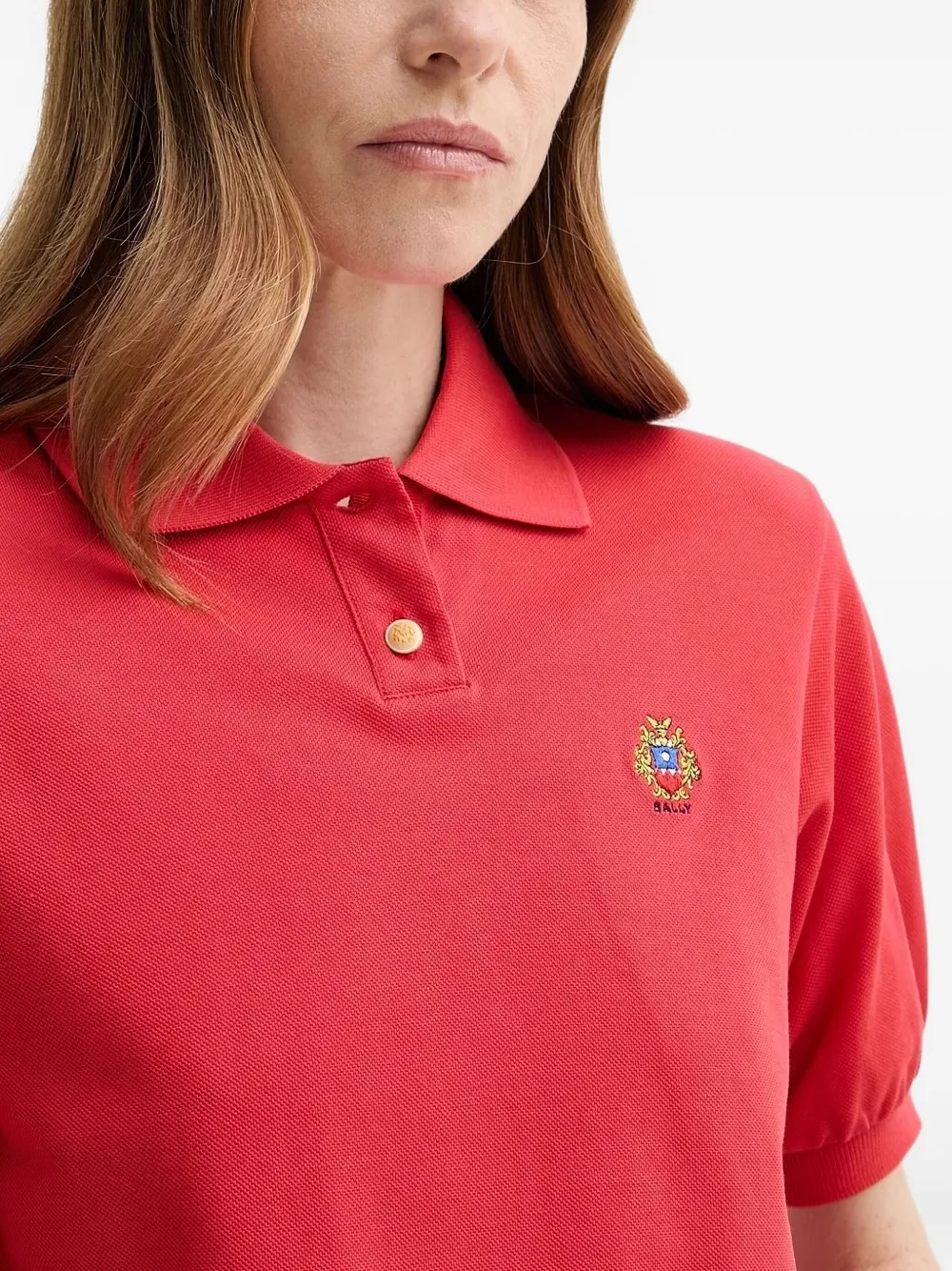 Bally embroidered-logo puff-sleeve polo top Rood
