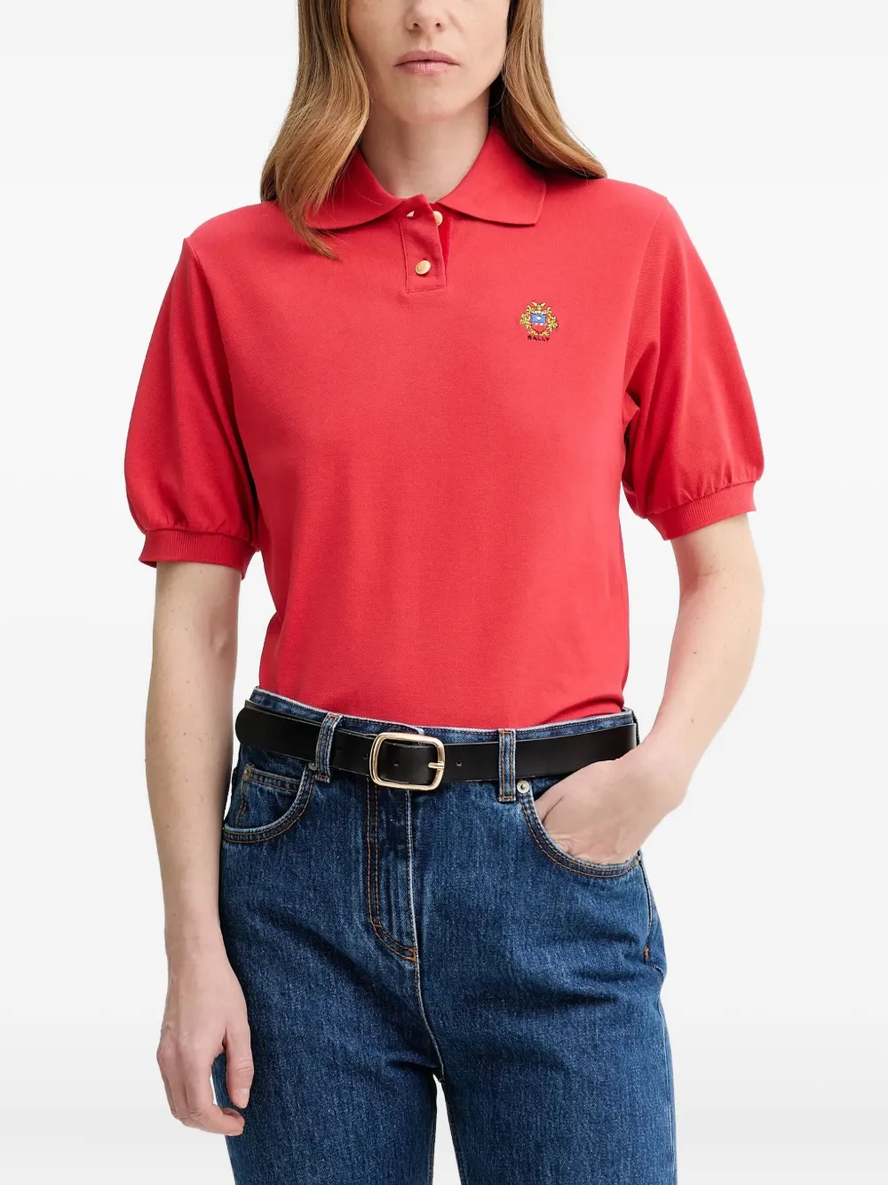 Bally embroidered-logo puff-sleeve polo top | Red | Image 1