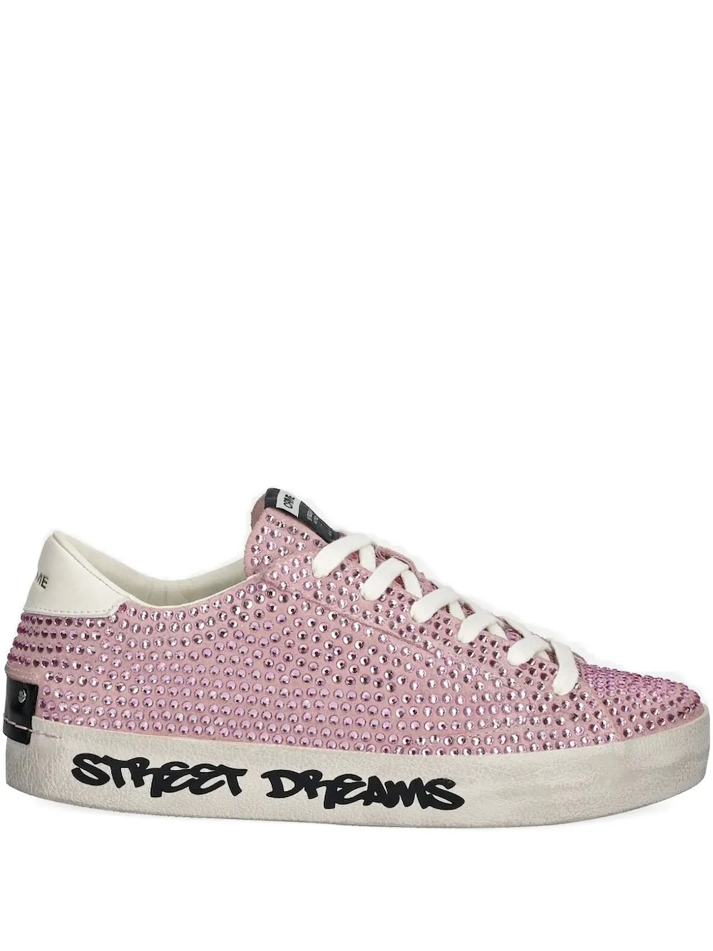 Crime London Distressed crystal-embellished sneakers Pink
