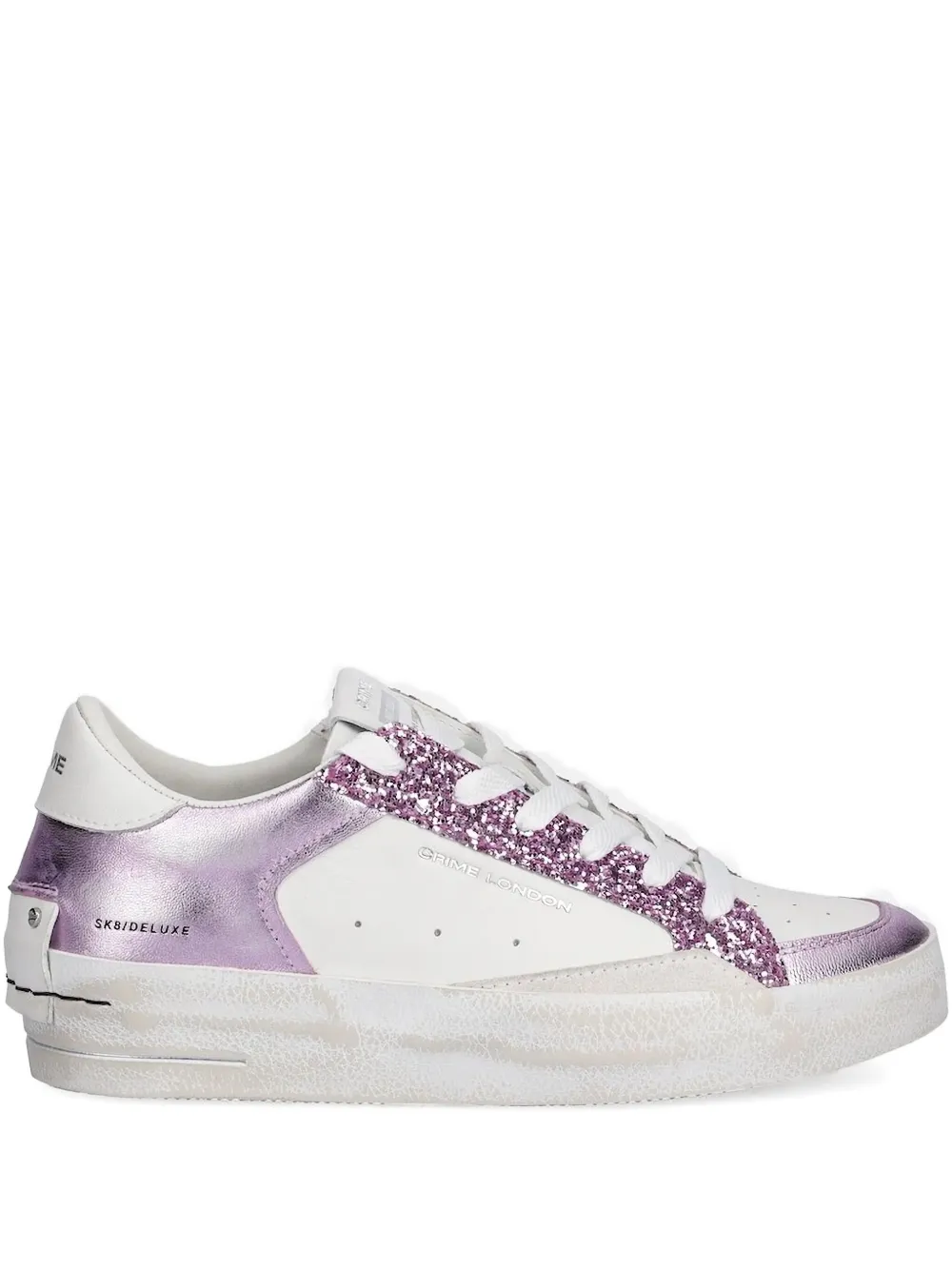 Crime London glitter-panel leather sneakers Purple