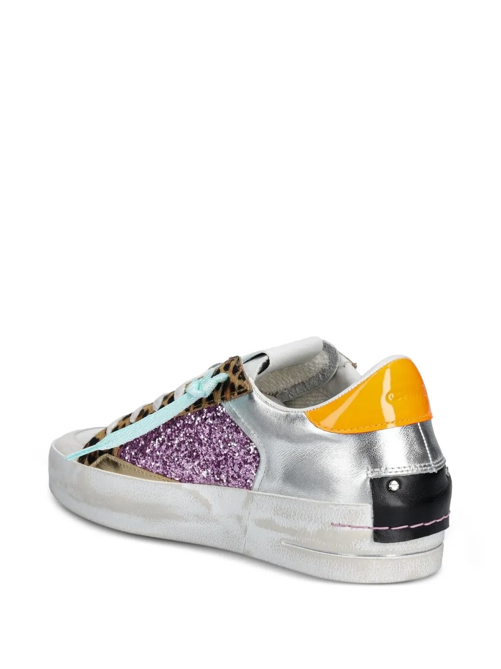 Crime London Sneakers met luipaardvlak en glitter Wit