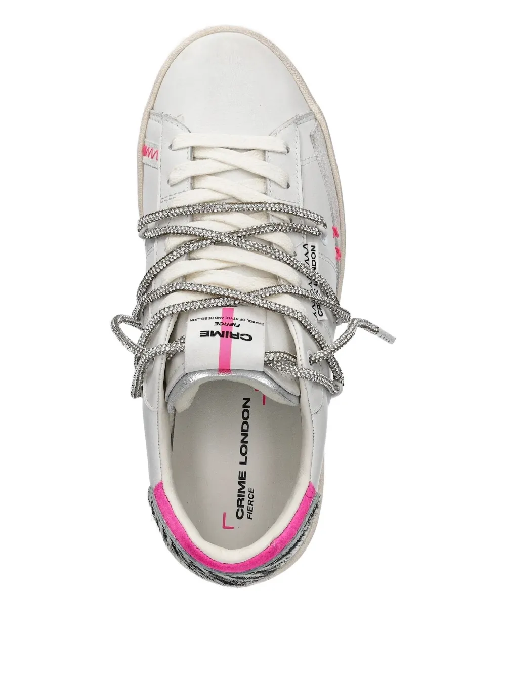 Crime London zebra-panel rhinestone sneakers White