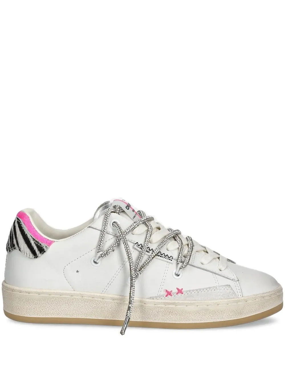 Crime London zebra-panel rhinestone sneakers White
