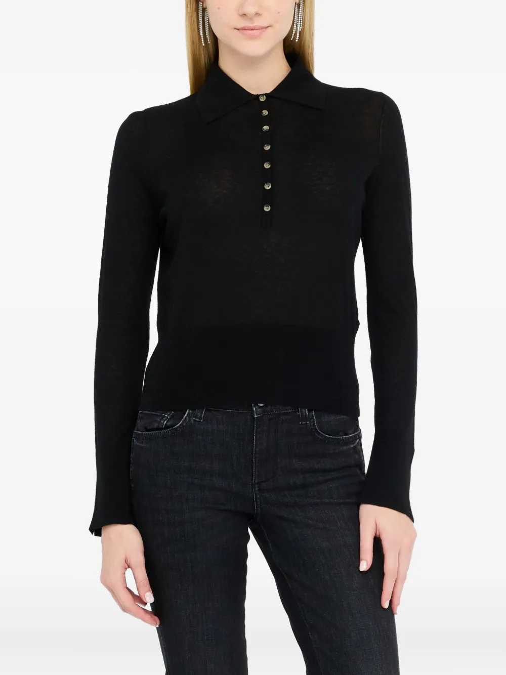 LIU JO Cotton and cashmere polo shirt Zwart