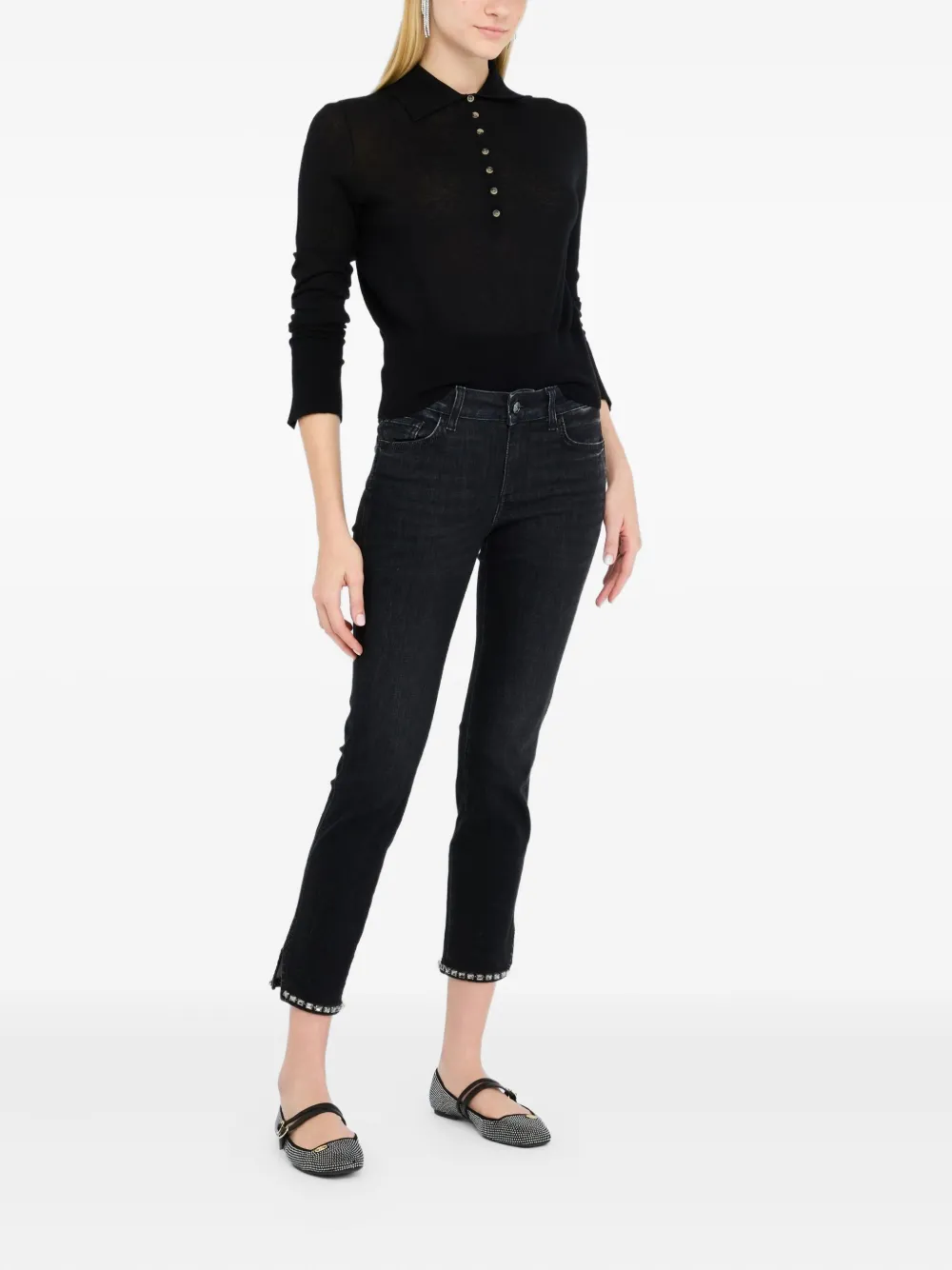 LIU JO Cotton and cashmere polo shirt Zwart