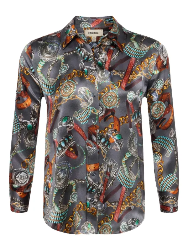 De Vestir Camisa Con Estampado De Cadena Cuello Blusa Estampado De