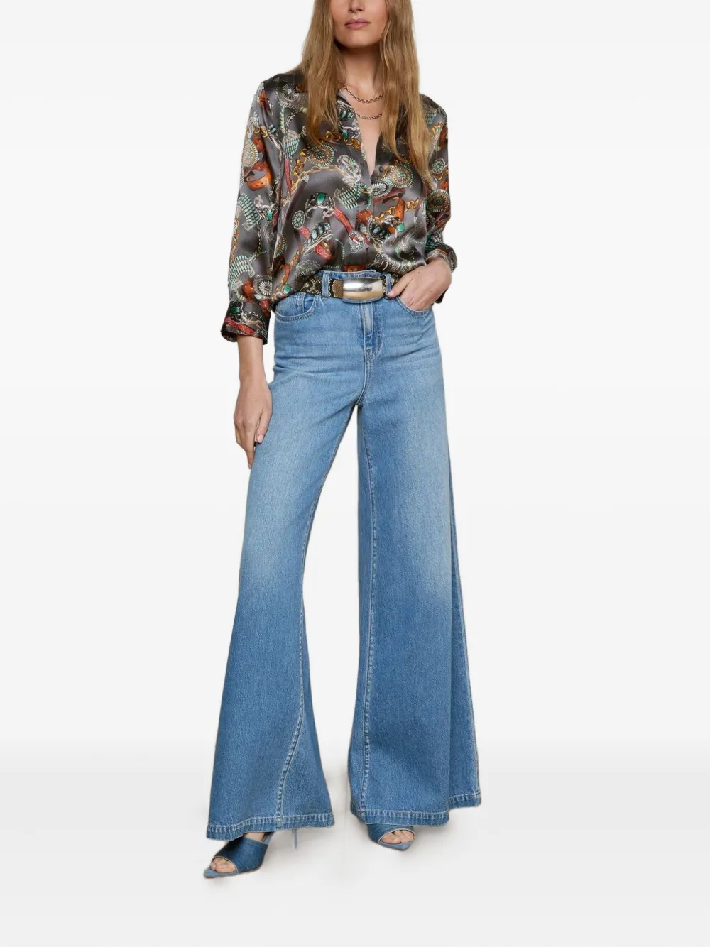 L'Agence Blouse met kettingprint en cropped mouwen - Zwart