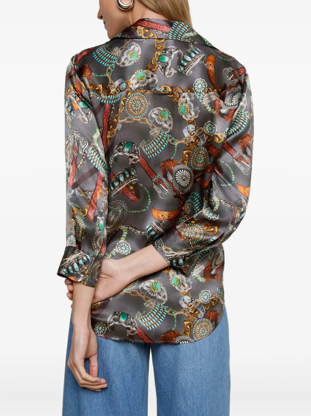 L Agence Three-quarter Sleeve Chain-print Shirt In Brown