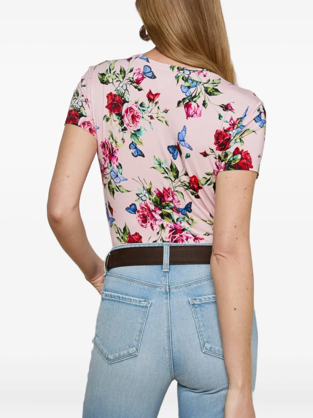 L Agence Rose-butterfly-print T-shirt In Pink