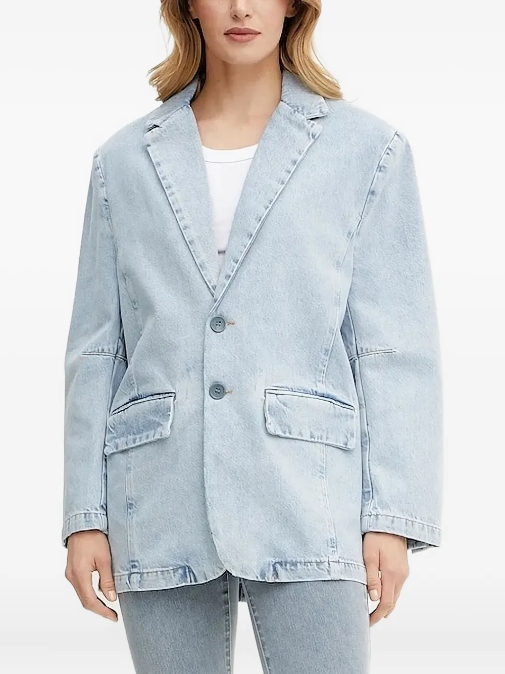 Liu •jo Three-button Denim Blazer In Blue