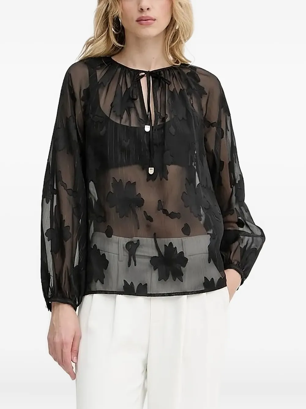 Liu •jo Floral-print Tie-neck Blouse In Black