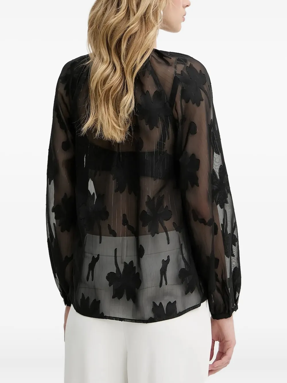 LIU JO floral-print tie-neck blouse - Zwart