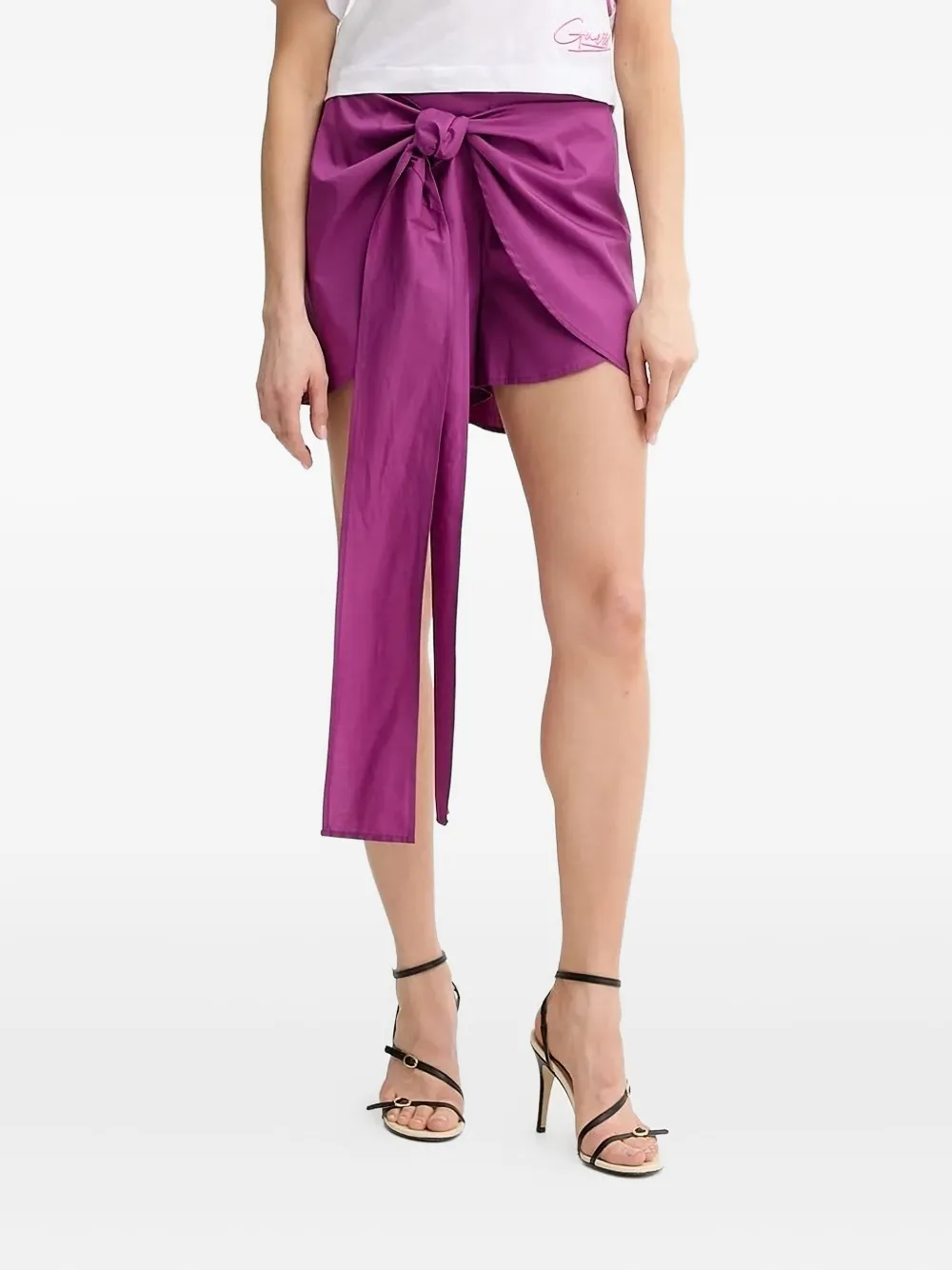 Liu •jo Tie-detail Embellished Shorts In Pink
