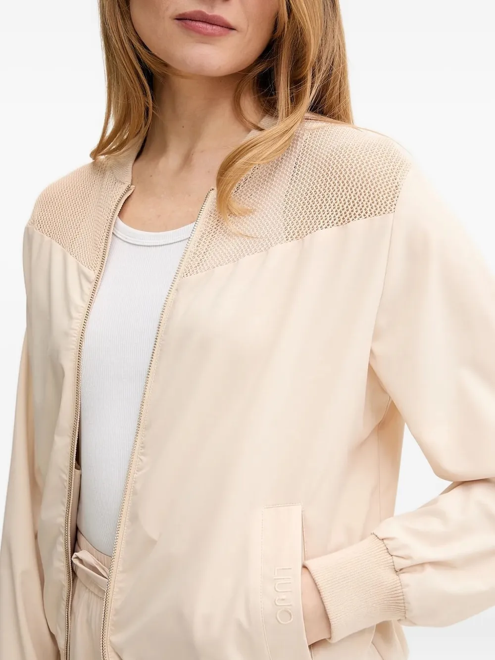 Liu •jo Mesh-panel Bomber Jacket In Neutral