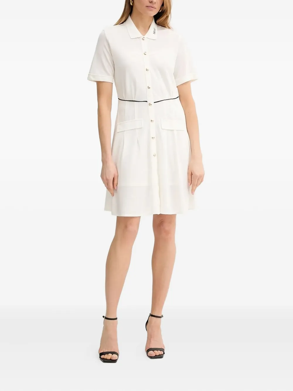 LIU JO collar-detail button-up mini dress Beige