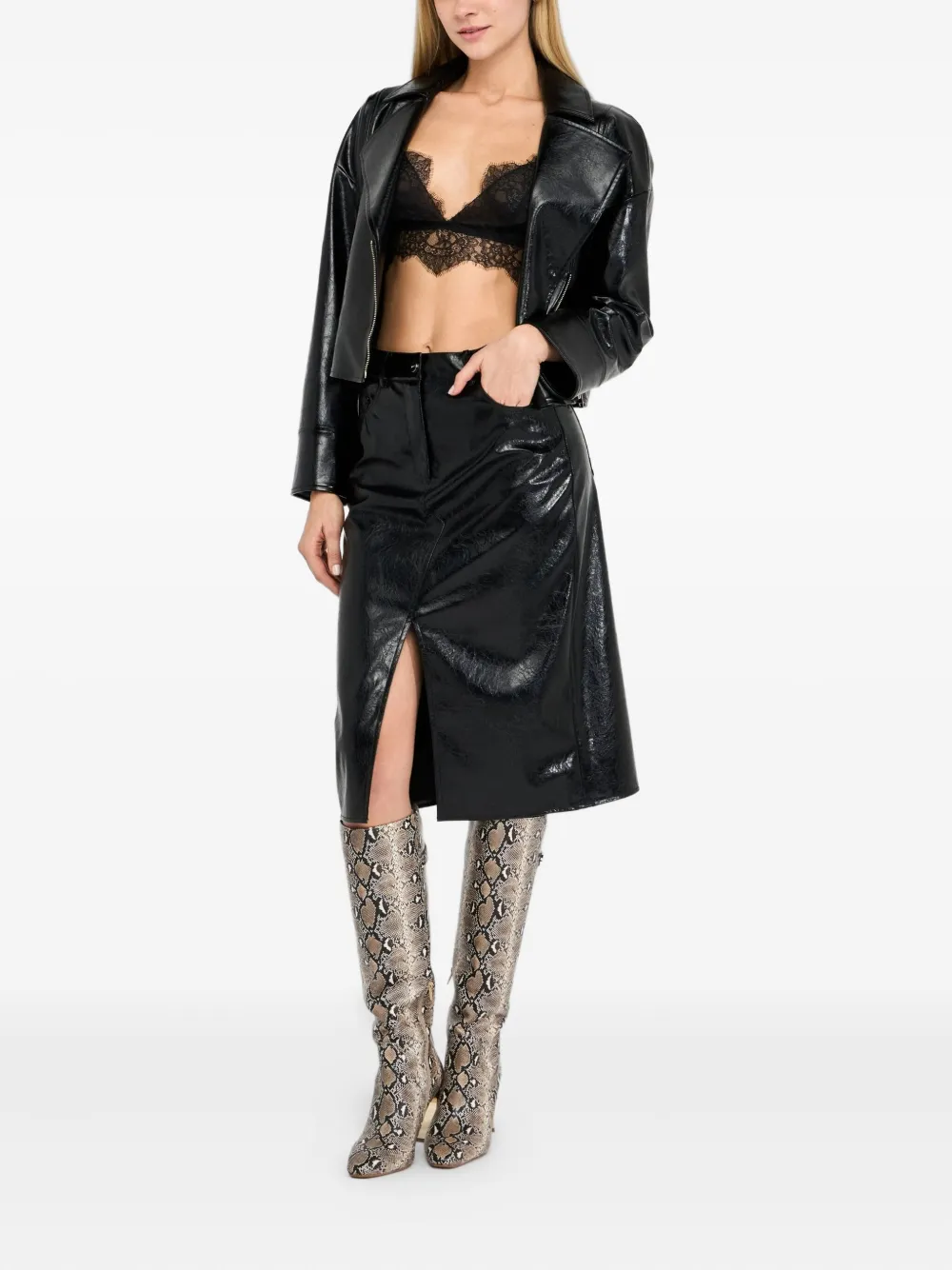 LIU JO belted lapelled biker jacket Zwart