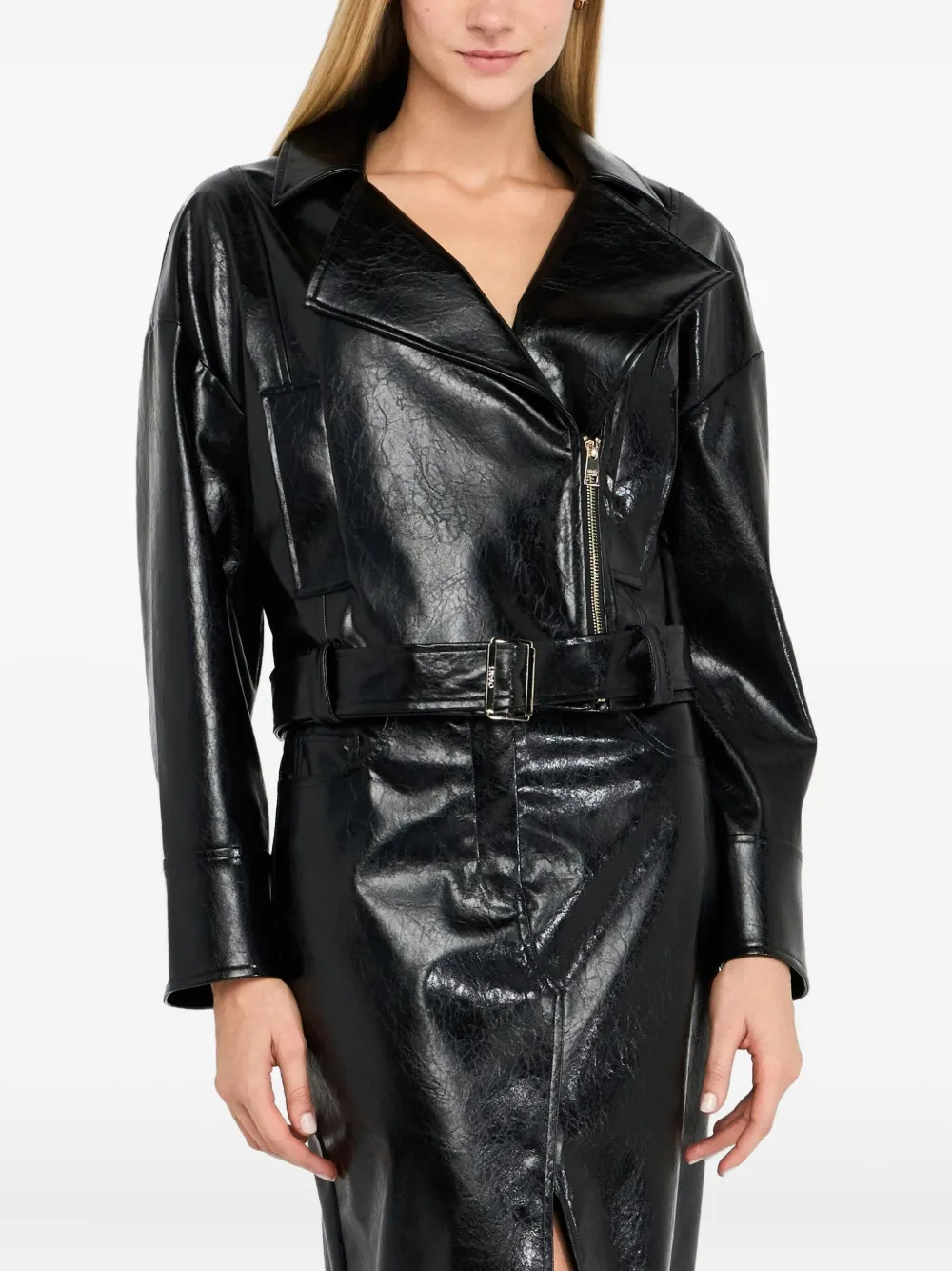 LIU JO belted lapelled biker jacket Zwart