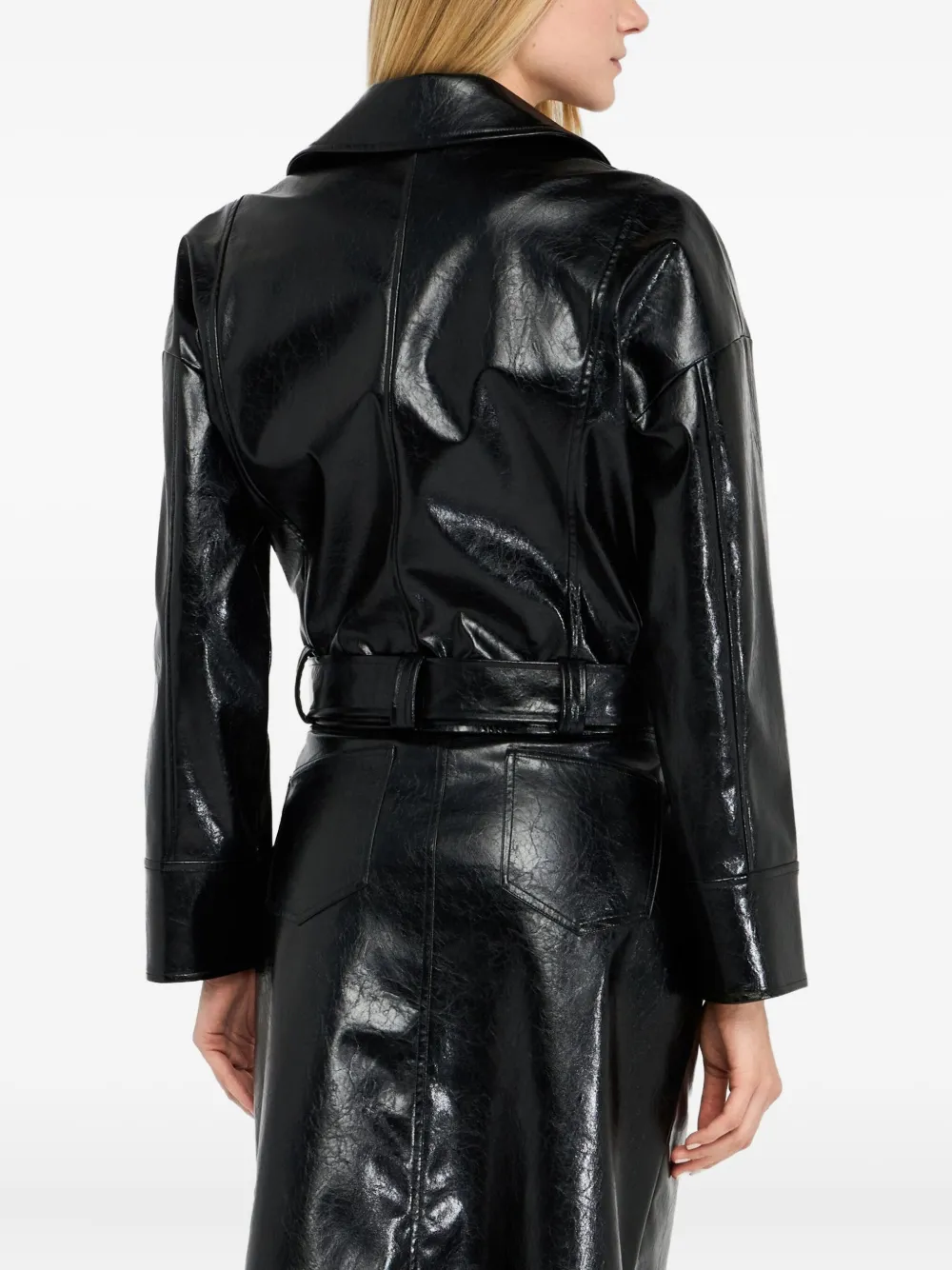 LIU JO belted lapelled biker jacket Zwart