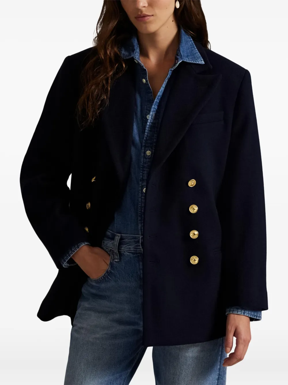 Polo Ralph Lauren Jack met dubbele rij knopen en lange mouwen Blauw