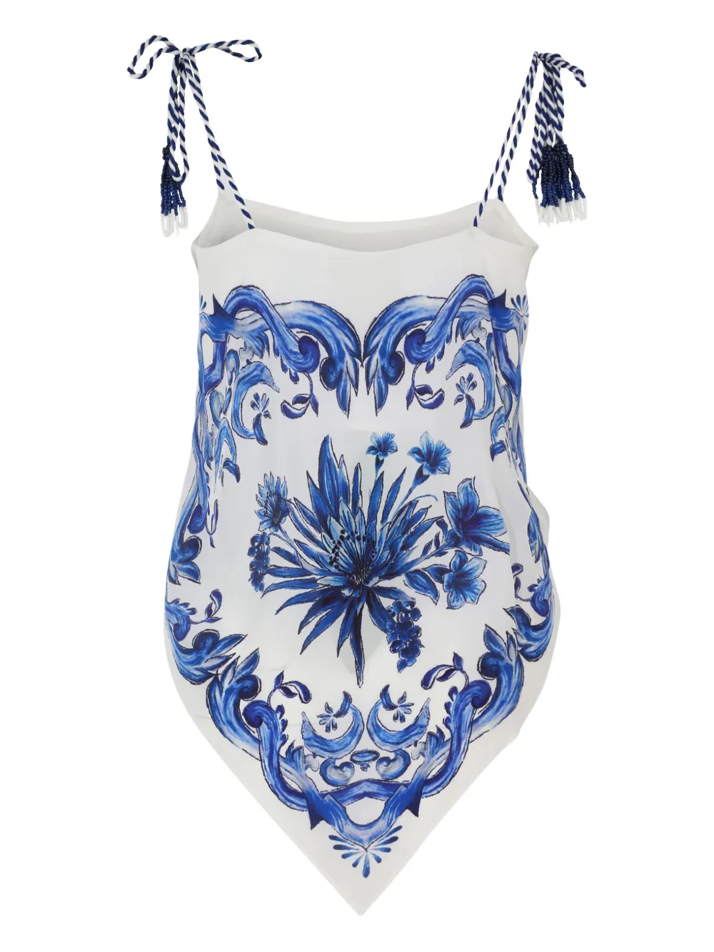 Farm Rio Tile-print Tasseled Blouse