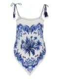 FARM Rio tile-print tasseled blouse - White