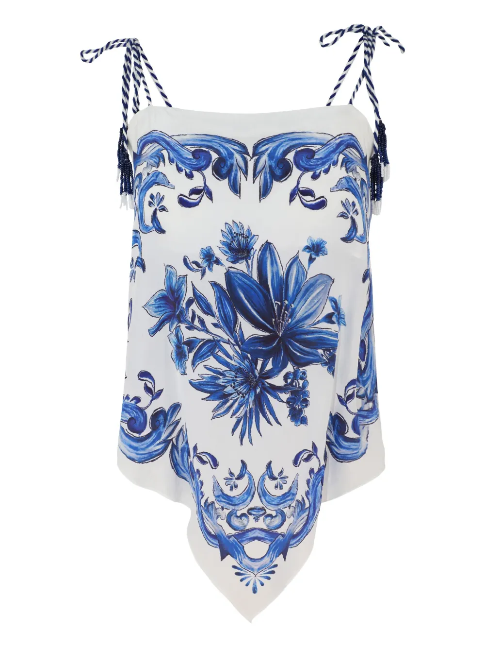 FARM Rio Blouse met tegelprint en kwastjes Wit