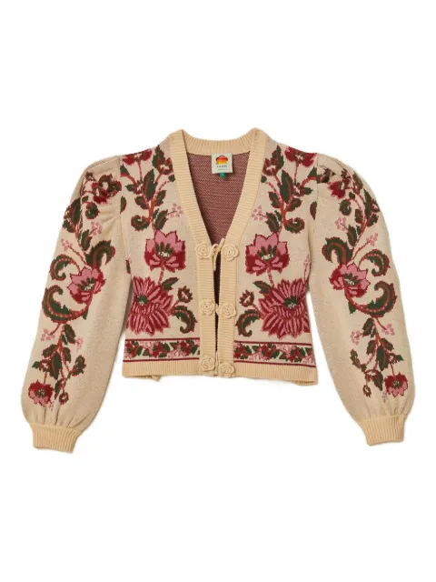 FARM Rio floral puff-sleeve cardigan