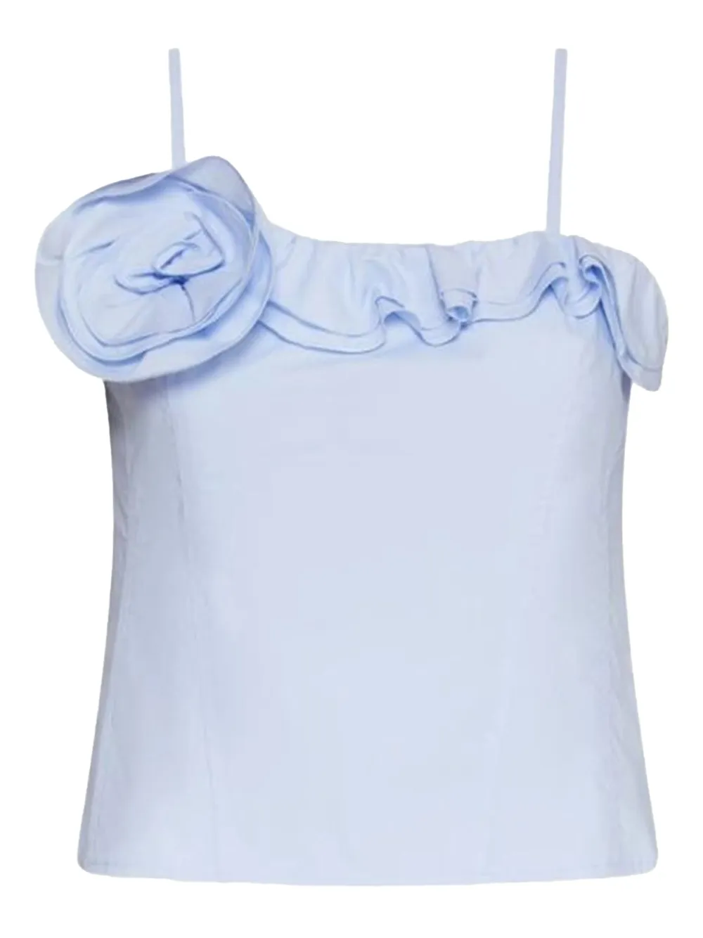 Marella Top met ruches en roosapplicatie Blauw