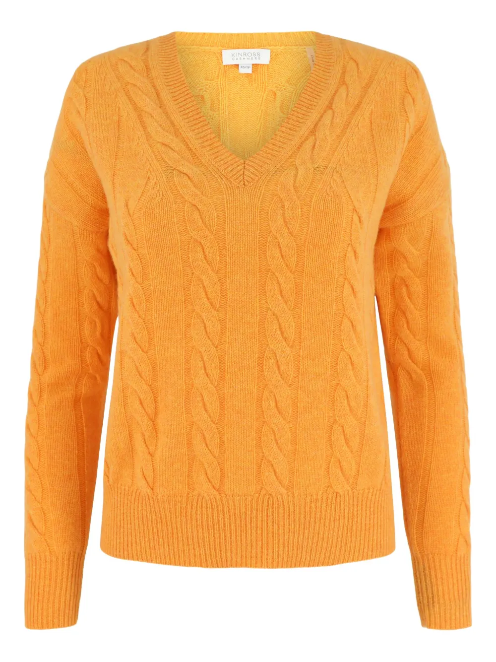 Kinross Cashmere cable-knit v-neck sweater | Orange | Image 1