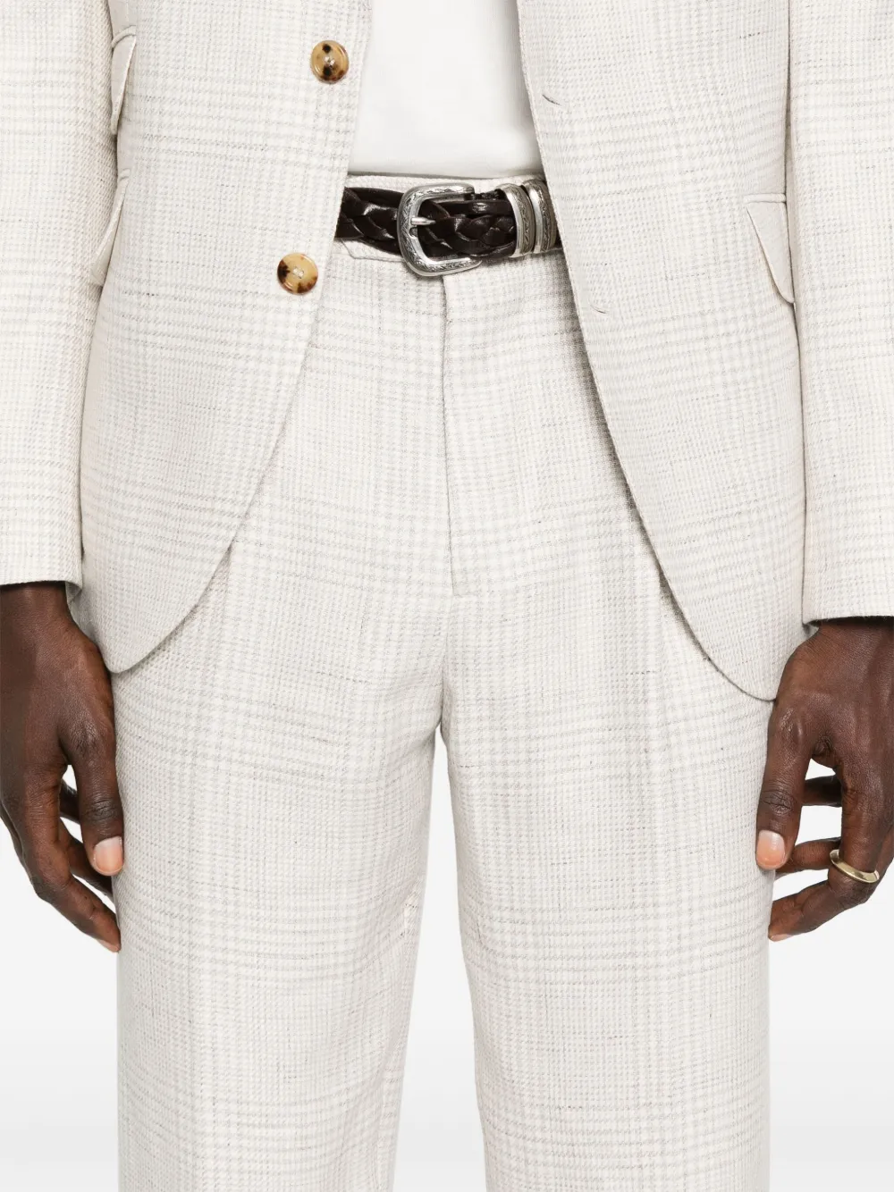 Brunello Cucinelli single-breast checked suit Beige