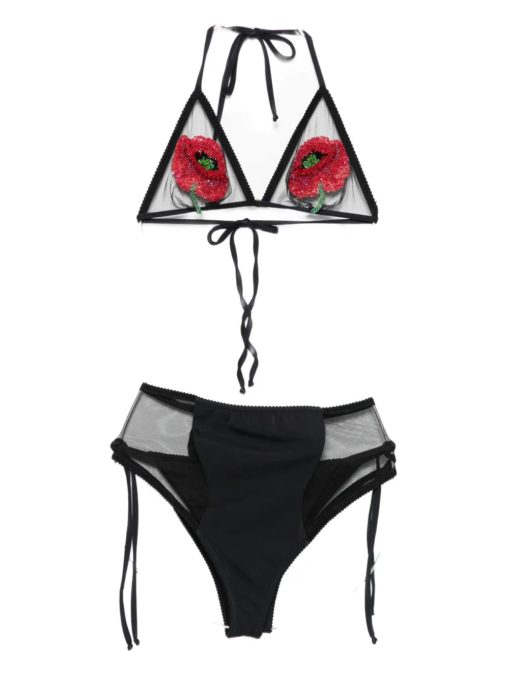 Mazzei beaded-flower swimsuit Zwart