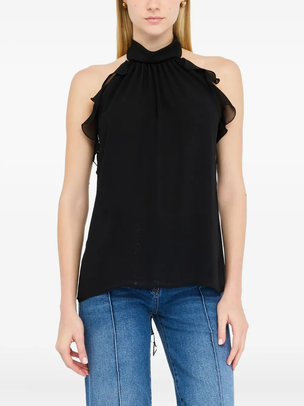 LIU JO halterneck ruffled top Zwart