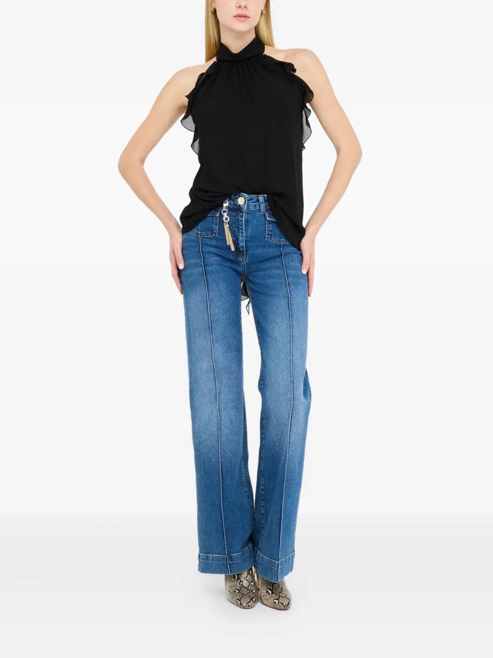 LIU JO halterneck ruffled top Zwart