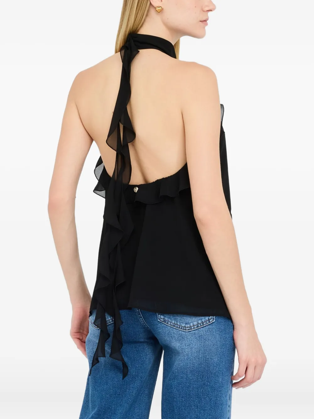LIU JO halterneck ruffled top Zwart