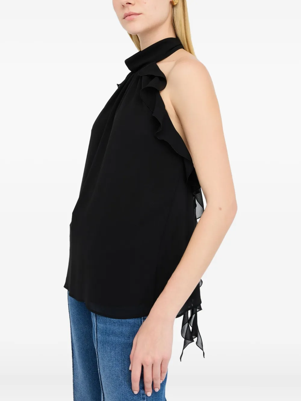 LIU JO halterneck ruffled top Zwart