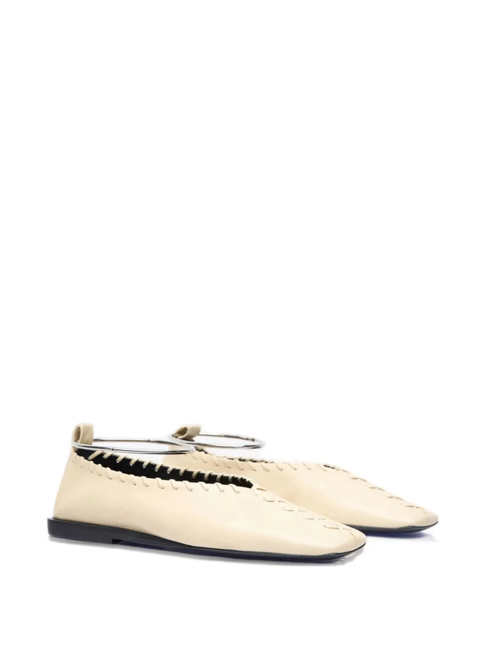 Jil Sander Cream Whipstitched Leather Flats In White