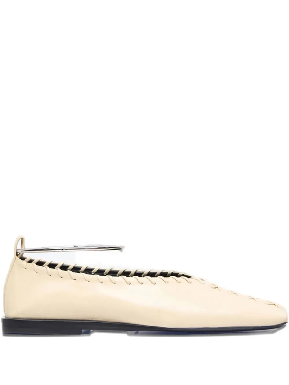 Jil Sander Cream Whipstitched Leather Flats In White