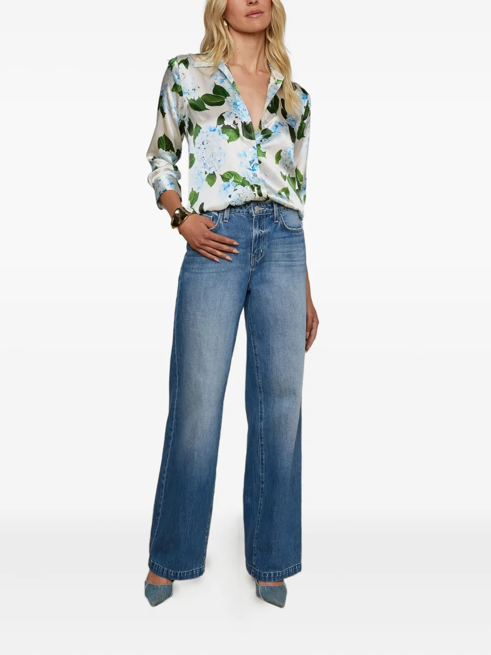 L'Agence Blouse met cropped mouwen - Wit