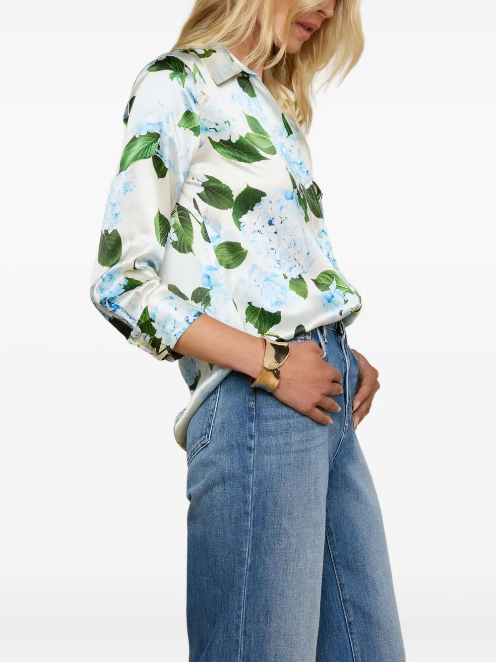 L Agence Floral-print Three-quarter-sleeve Shirt In Multi